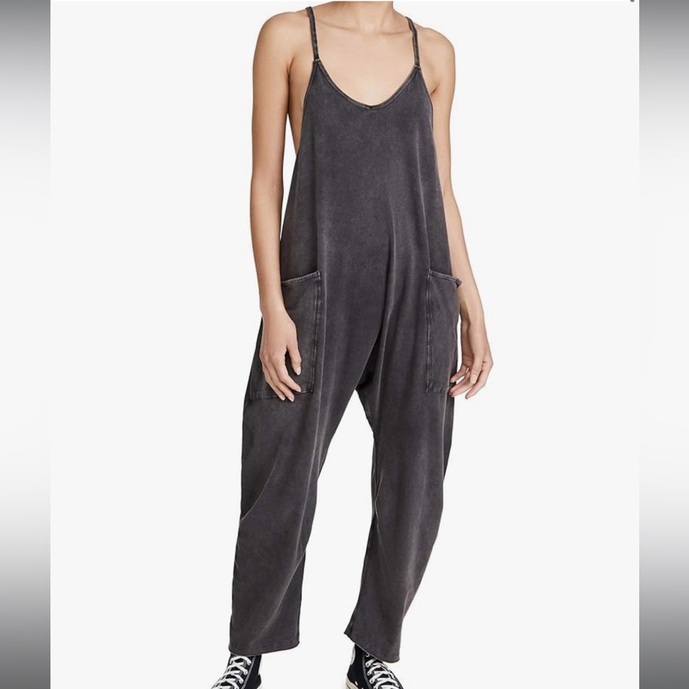 Free People Washed Charcoal Scoop-Neck Jumpsuit